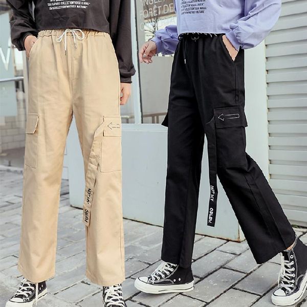 

women's pants & capris casual loose overalls cotton cargo hip ladies hop streetwear females trousers trend clothing, Black;white