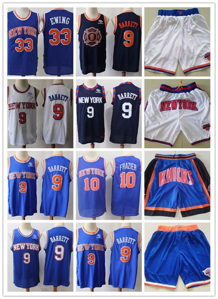 

mensnewyorkknicksthrowback jersey patrick 33 ewing walt 10 frazier r.j. 9 barrett basketball shorts basketball jerse, Black;red