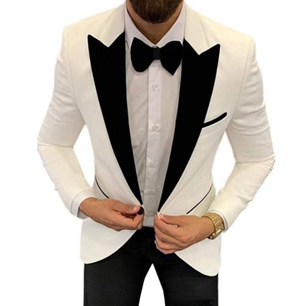 

men's suits & blazers 2021 fashion casual business single button suit 2 pcs set / male slim fit color matching collar jacket coat pants, White;black