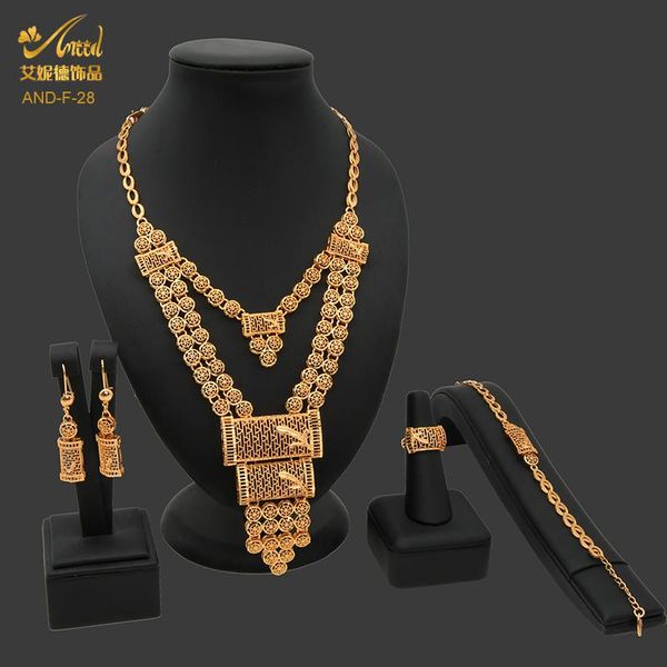 

earrings & necklace african jewelry dubai for women gold fashion wedding bride luxury set copper bracelet earring ring egyptian, Silver