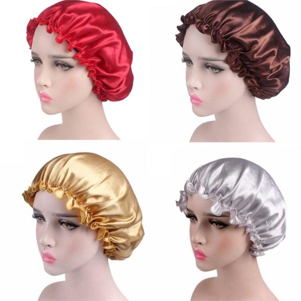 

shower caps 1x silk bonnet femme head cover flower elastic band women night sleep cap hair satin for sleeping