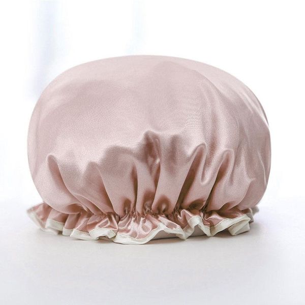 

shower caps women bath cap double-layer thick waterproof hair cover solid color stain elastic band spa