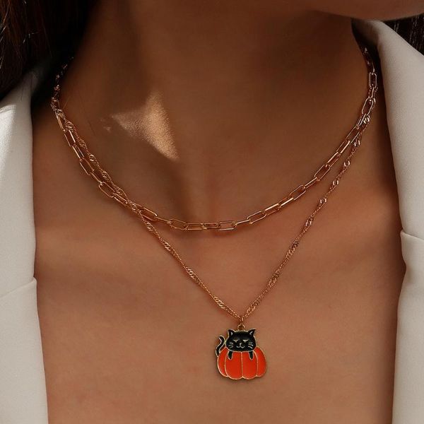 

pendant necklaces exquisite halloween party accessories creative fun cat pumpkin clavicle chain men and waomen necklace jewelry gift, Silver