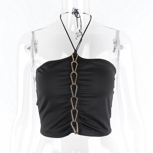 

fashion women solid color cropped with metal chain womens black slim fit sleeveless low cut tanks vest women's & camis, White