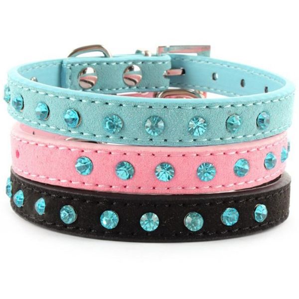 

dog collars & leashes adjustable diamond kitty cat puppy pet soft pu leather collar neck strap for small dogs