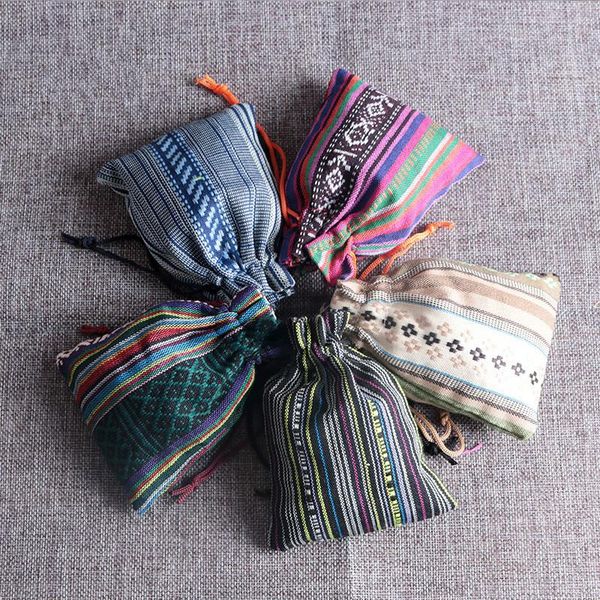 

gift wrap 50pcs handmade cloth bag drawstring finishing cotton 9*13cm national characteristic bag( mix color)