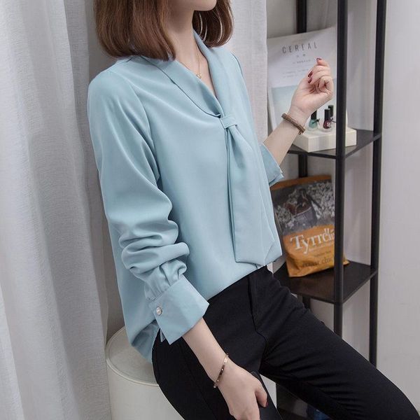 

women's blouses & shirts chic plus size autumn shirt and blouse 2021 chiffon loose slimming long sleeve casual wild female clothing m42, White