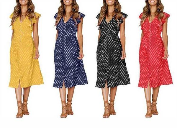 

4-color wave point irregular button ruffle sleeve long skirt female 0982, White