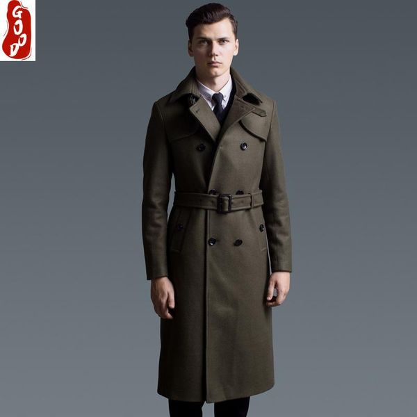 

plus size 6xl autumn coat men long trench wool jacket slim fit overcoat casual mens windbreaker casaco lpl640 men's & blends, Black