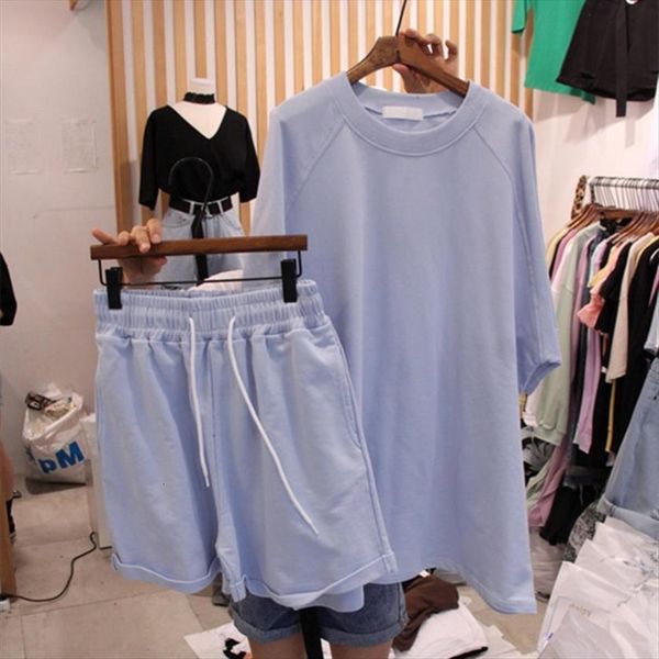 

casual two piece suit outfits womens pants solid home loose drawstring shorts bicycle 2 sets sports tracksuit, White