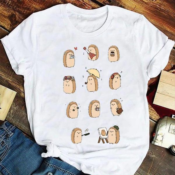 

fashion animal funny girl women t shirts cute trend cartoon summer tshirts clothes graphic lady print female tee shirt, White