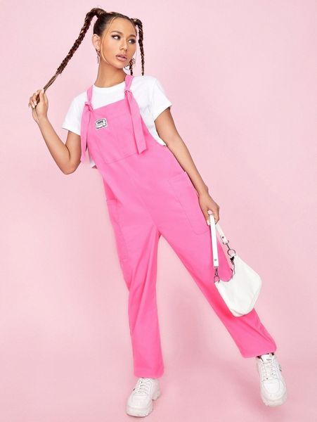 

knot strap patched detail jumpsuit c6bp#, White