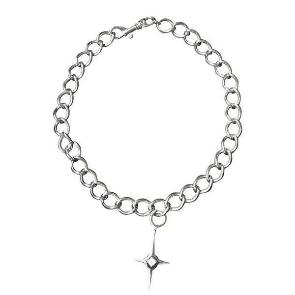 

european and american retro hip hop necklace clavicle chain shiny cross star pendant necklaces, Silver