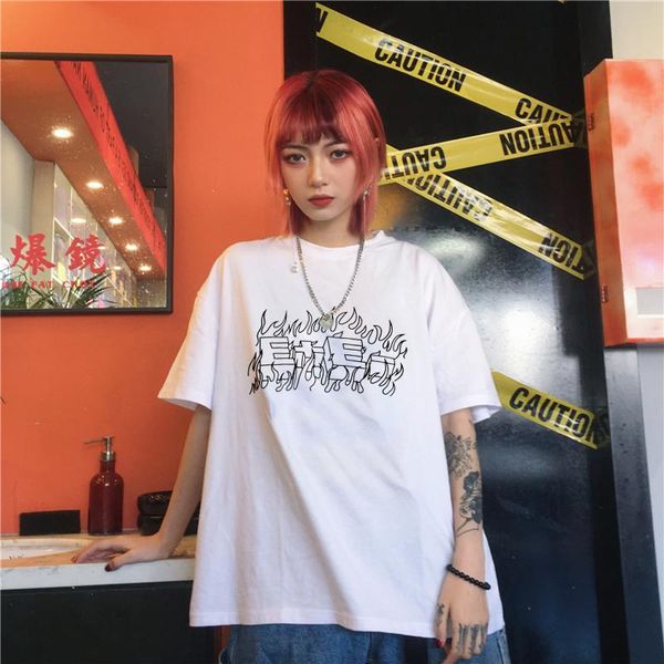 

loose streetwear punk gothic t-shirts harajuku letter print summer hip-hop fashion female tshirt casual aesthetic women's t-shirt, White