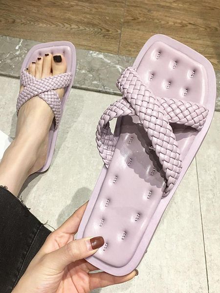 

slippers women's shoes outdoor 2021 summer fashion cross beach woven flat, Black