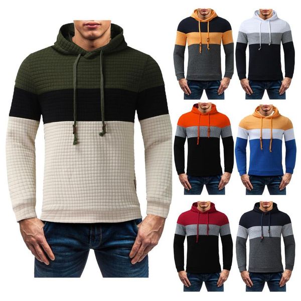 

men's hoodies & sweatshirts colorblock plaid hooded sweatshirt hoodie autumn and winter color matching colorful slim sweater, Black