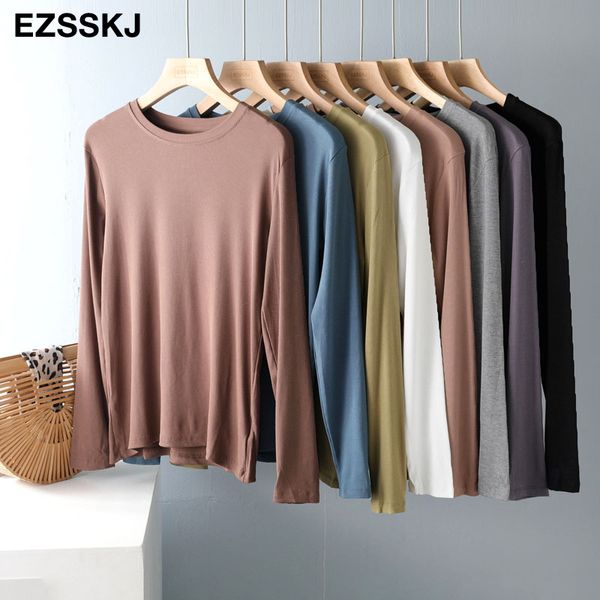 

autumn winter bottom cotton long sleeve o-neck t shirt women long sleeve casual basic t shirt solid color tee female top, White