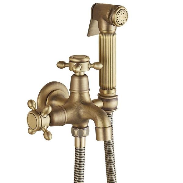 Rubinetti per bidet Rubinetto per pulizia WC con sciacquone antico Rondella per corpo pulito Set a doppio uso Detergente Miscelatore singolo per acqua fredda Montaggio a parete