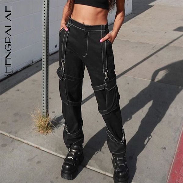 

autumn jeans woman long trousers cowboy female loose streetwear high waist pocket cargo pants za5578 210427, Blue