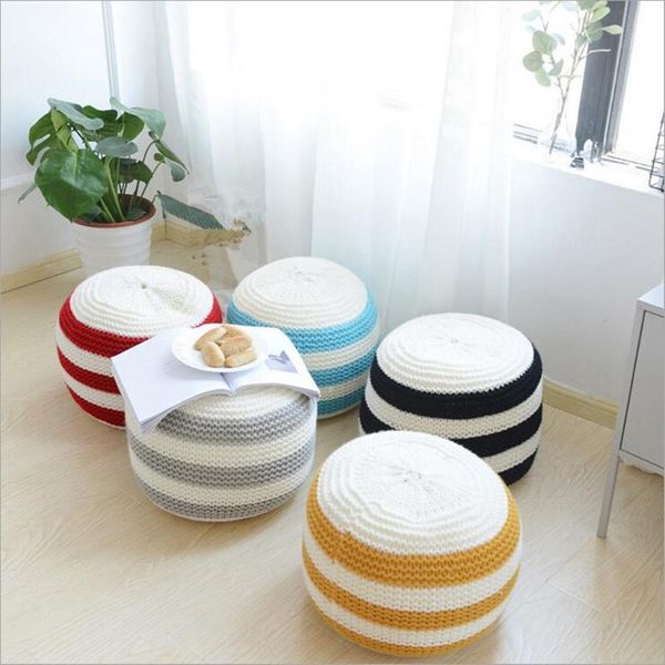 

handmade removable and washable knitted woolen round cushion pouf cushion/decorative pillow