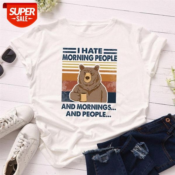 

spot cross-border european and american women's letter bear loose round neck short-sleeved cotton t-shirt women #mu4j, White