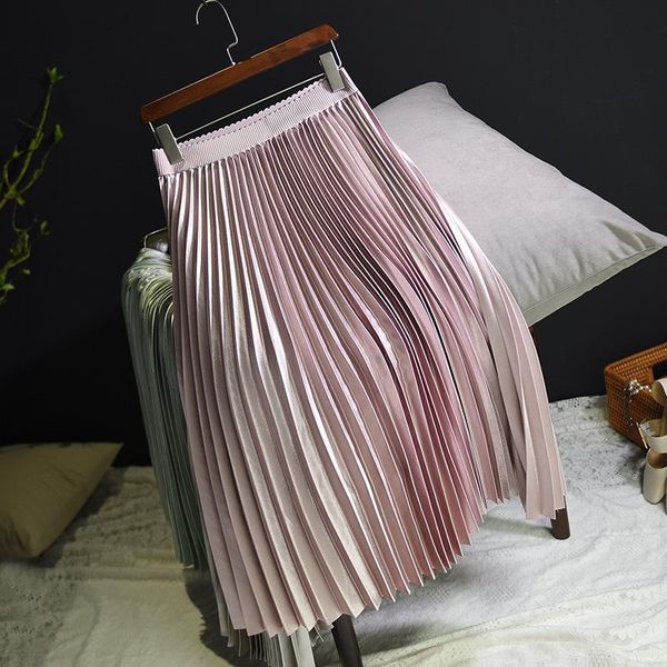

autumn women long skirts a-line pleated elastic waist skirt designer luxury harajuku woman clothing kpop, Black