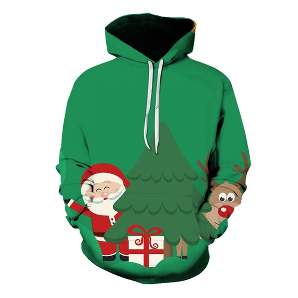 

christmas forest pattern hoodie visual impact party punk gothic round neck sweater hoodie, Black