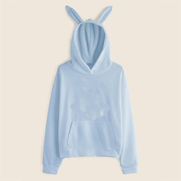 

women's hoodies & sweatshirts kawaii ear hooded women clothing loose casual pocket solid thin autumn winter plus size pullover top, Black