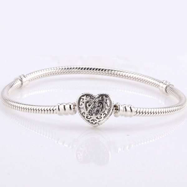 

moments heraldic lace enchanted heart clasp snake pandora bracelet fit 925 sterling silver bead charm diy fine jewelry, Black