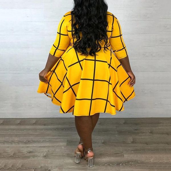 

casual dresses 2021 women yellow geometric print elegant office robes vestidos summer plus size dress female 4xl 5xl 7ry4, Black;gray