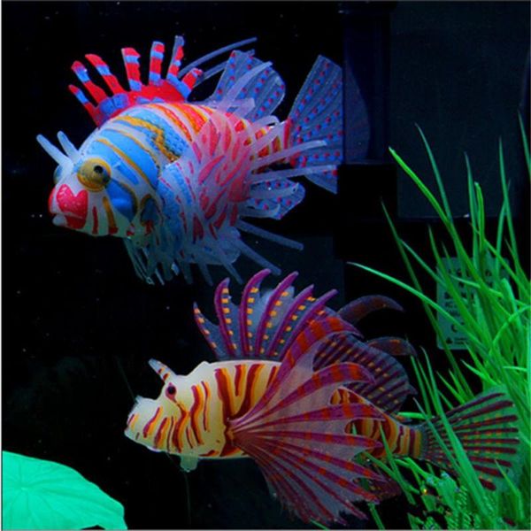 

decorations aquarium artificial luminous lionfish style silicone fish floating glow in dark decoration ornament pet accessories