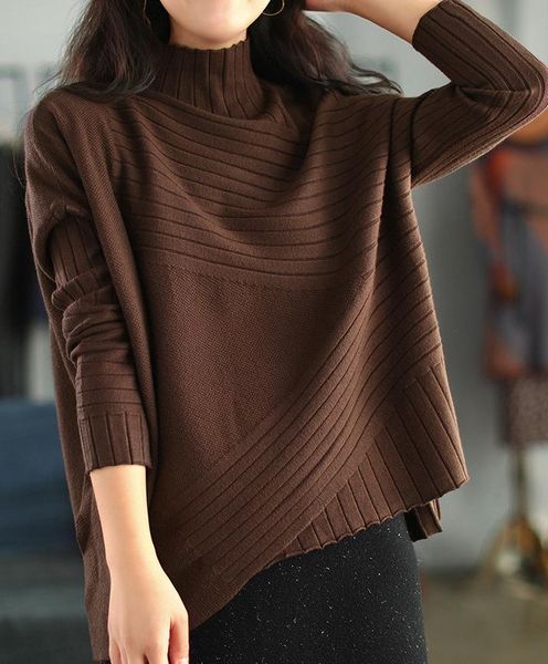 

women's sweaters retro loose sweater women striped solid color plus size full sleeve casual knitted autumn winter tees wild, White;black