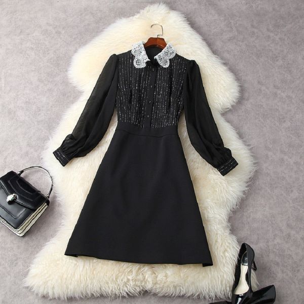 

casual dresses superior quality spring lace with waist mini work dress mesh women retro embroidery celebrity party wgjg, Black;gray
