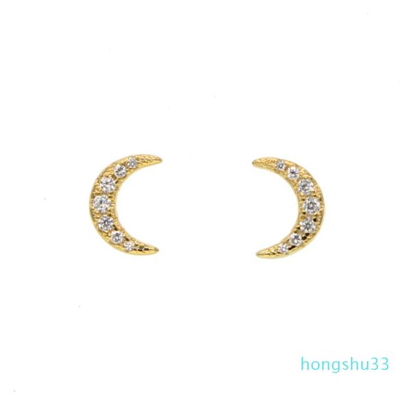 

stud 100% 925 sterling silver vermeil cz moon earring for girl christmas gift elegance cute lovely minimal delicate jewelry, Golden;silver