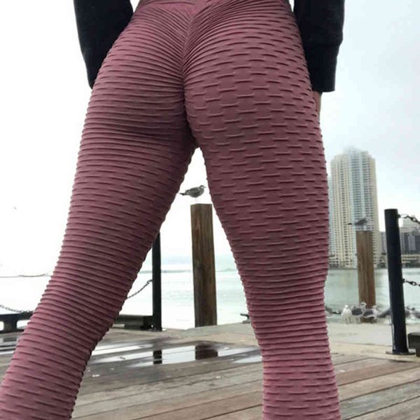 

women's leggings women fitness bumps style put hip fold elastic high waist push up bodybuilding legging breathable slim pants indoor sp, Black