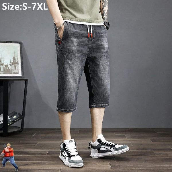 

men's jeans denim shorts men black stretched straight plus size 5xl 6xl 7xl oversized blue summer casual jean boys half trousers street