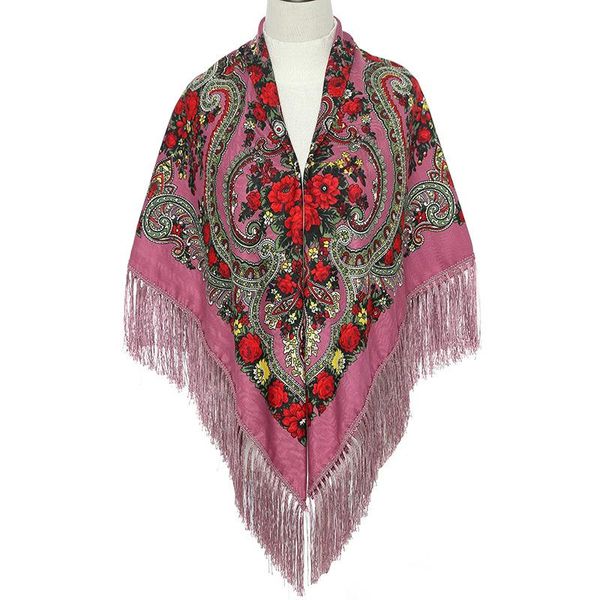 

scarves 135*135cm russian national scarf for women floral print big square retro fringed muslim hijab sjaal, Blue;gray