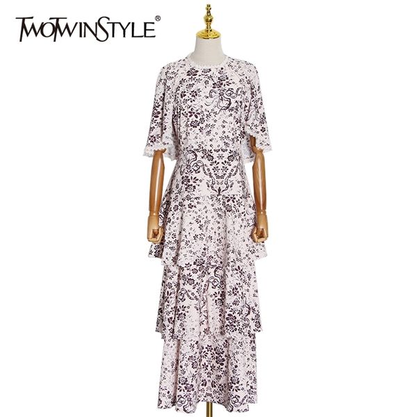 

print floral patchwork lace set for women o neck short sleeve shirt high waist skirt vintage two piece sets female 210520, White