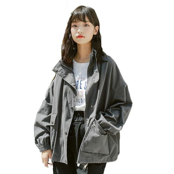 

women's jackets women tooling jacket coat korean 2021 spring autumn outerwear gray oversized loose casual zipper female k251, Black;brown