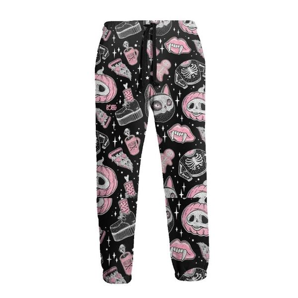 

men's pants halloween cat harajuku pumpkin sweatpants funny creepy running polyester joggers aesthetic men casual, Black