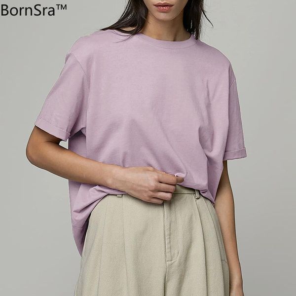 

bornsra shirt women's 2021 summer loose and versatile basic cotton bottoming men women couple t-shirt, White