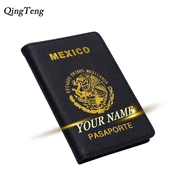

card holders engraved mexico stamping passport cover travel accessories business wallet case customized gift women men id bank, Brown;gray