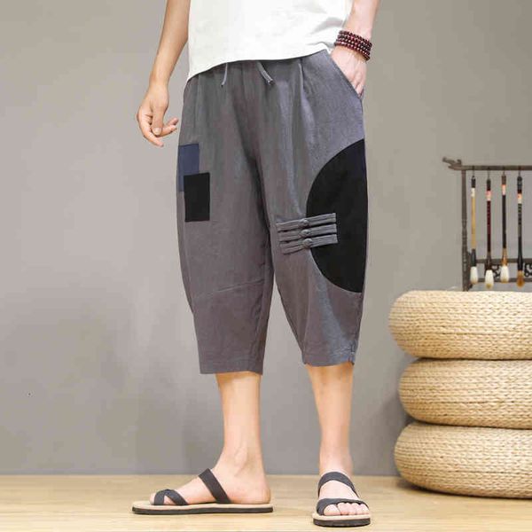 

men's pants 2021 men plus siz summer casual mens fashion calf-length patchwork trousers male oversize harem clothes ur59, Black