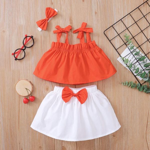 

clothing sets 6m-4t toddler baby girl summer clothes set kids child girls outfit bow tshirt + big skirts 2pcs suit, White