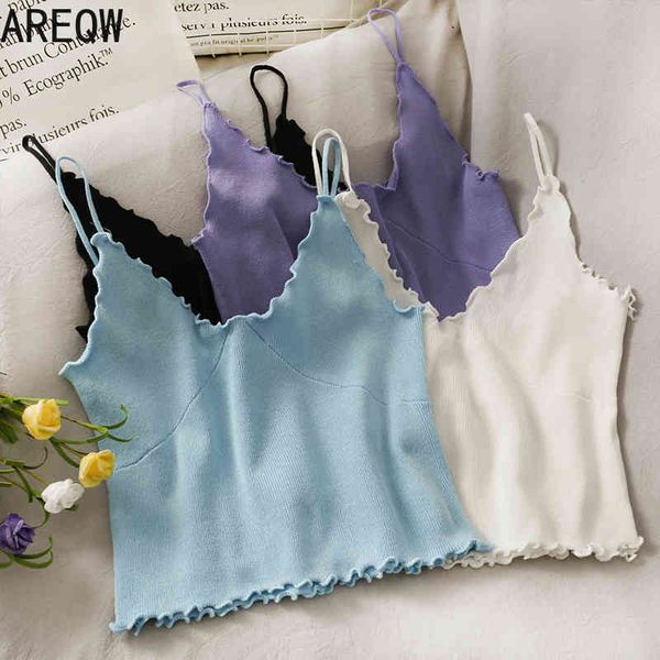 

han fan careful machine short wood ears exposed umbilical vest female solid color wild inner camisole summer 210507, White