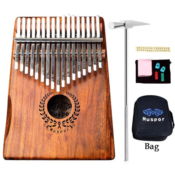 

10 pieces wholesale acacia kalimba 17 keys thumb piano with tuner hammer song book bag