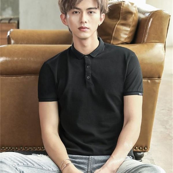 

men's teenager black breathable mens designer polos fashion short sleeve solid summer, White;black