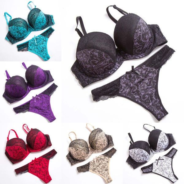 

underwear plus size floral large cup bra and brief set for lady bra and thong set, Red;black