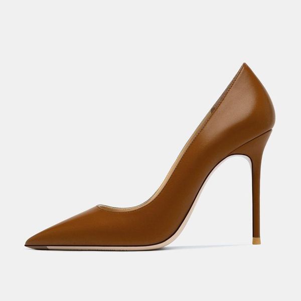 

dress shoes genuine leather womens pumps high heel 2021 classic spring basic pointed toe thin ladies wedding 5-10cm43, Black