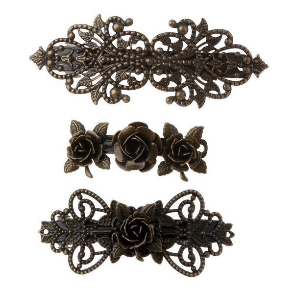 

hair clips & barrettes 3 pieces antique bronze women rose flower hairpins retro vintage metal french barrette jewelry, Golden;silver